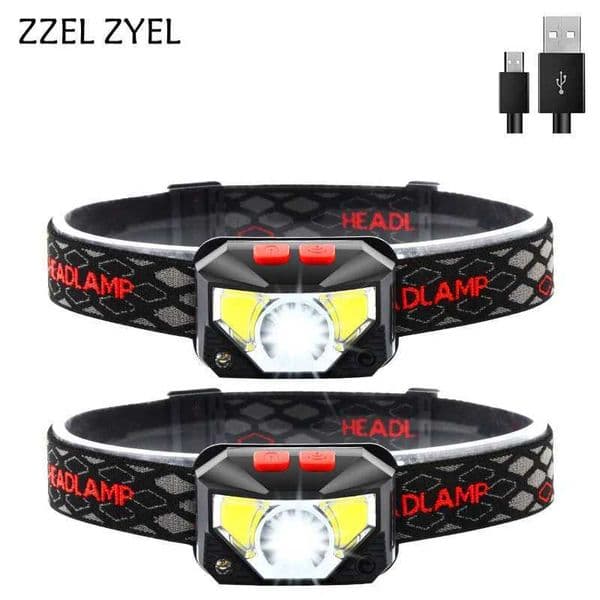 USB charging torch COB LED flashlight sensor headlight 6 light mode built-in battery X250225