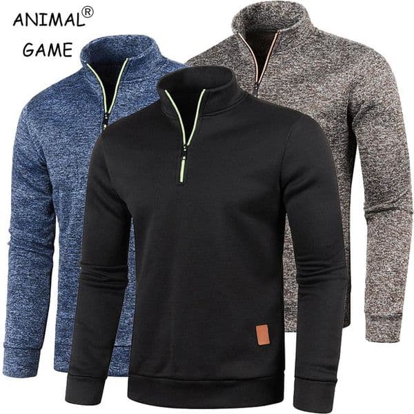 Autumn Mens Half Zipper Sweatshirts Long Sleeve Solid Color Pullover Turtleneck Streetwear Winter Warm Jacket Sport Coats 250224