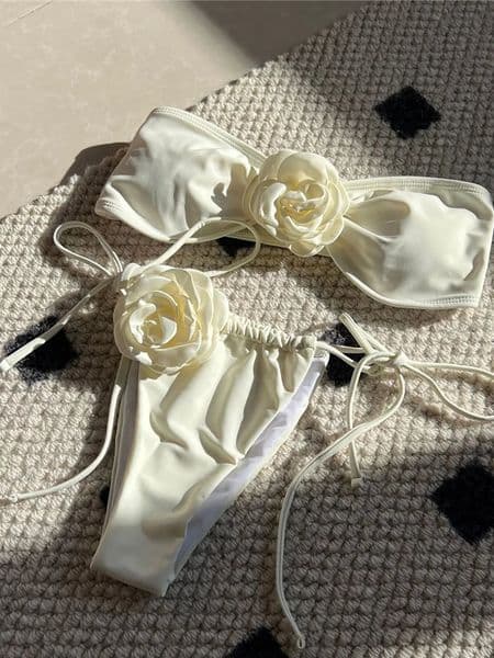 14 Colors 3D Flowers Bandeau High Cut Bikini Female Swimsuit Women Swimwear Two-pieces Bikini set Bather Bathing Suit Swim K5265 250224