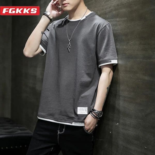 FGKKS 2024 Casual T-shirt For Men Pure Cotton Breathable Fashion Short Sleeve High Quality Casual T-shirt For Men 250225