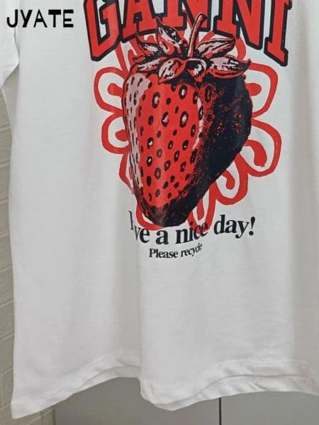 Women's T Shirts Women Peach Print T-Shirt 2025 Summer Short Sleeve Casual Streetwear Fashion Top Basic Crew Neck Daily Wear Comfort Cotton