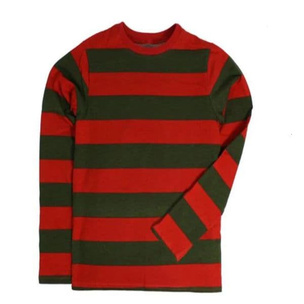 mens fashionable casual horizontal striped nightmare long sleeved olive and red shirt Krueger loose clothing 250107Z