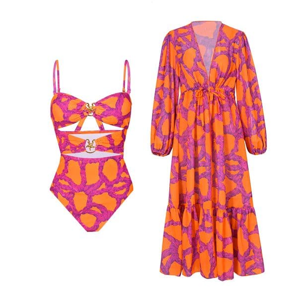 Sexy One Piece Swimsuit and Cover up Cut Out Swimwear Women Swimsuit Push Up Bathing Suits Beach Wear Summer Monokini 250225