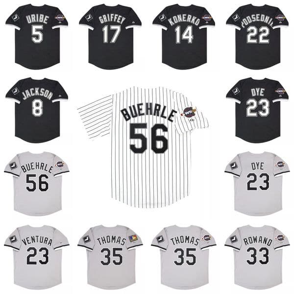 Retro Baseball Jersey 5 Uribe 8 Jackson 14 Konerko 17 Griffey Jr. 22 Podsednik 23 Dye 23 Ventura 24 Crede 33 Rowand 35 Thomas 56 Buehrle