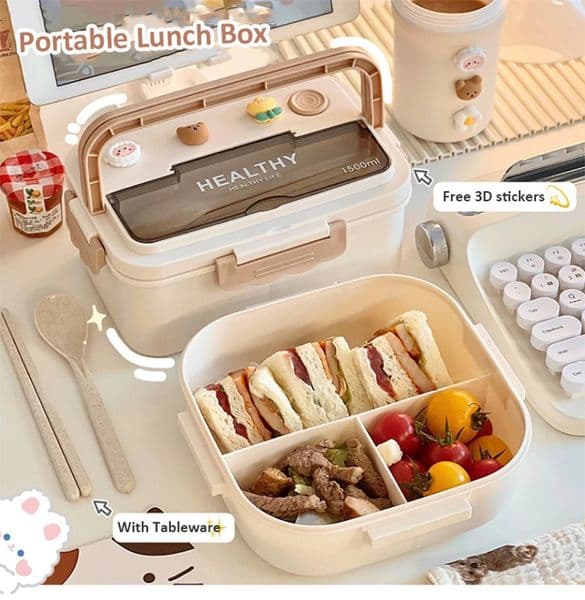 Cute Portable Lunch Box With Compartment For Girls School Kids Plastic Picnic Bento Box Microwave Food Storage Containers 250226