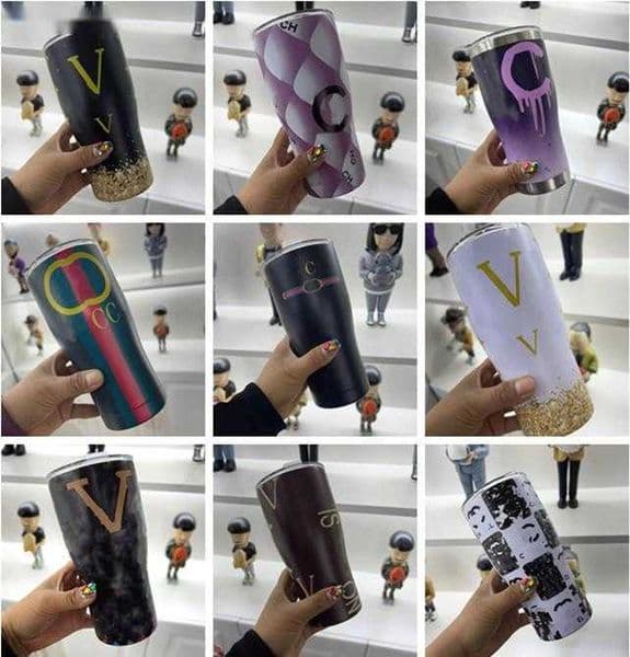 Designer Tumblers Stainless Steel Double Drinking Classic Printing Portable Balck Car Householdtea Coffee