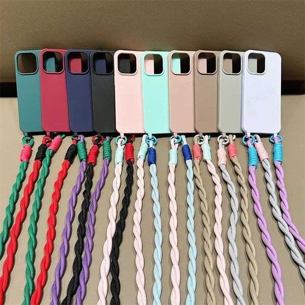Luxury Candy Color Crossbody Lanyard Phone Case For iPhone 16 15 14 Plus 13 12 Mini 11 Pro Max Silicone Soft TPU Back Cover Z250227
