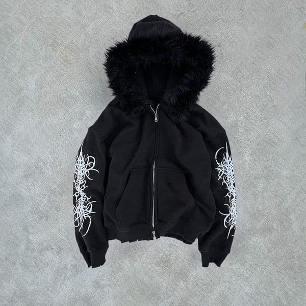 Y2K Zip up hoodie Rock Goth Harajuku Graphic Print Casual Zipper Hoodie sweatshirt Vintage Punk High street Hiphop Clothes Loose 250226 Z260525