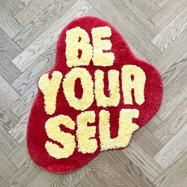Be Your Self Shape Tufted Rug Room Anti-Slip Trippy Bedroom Handmade Flocking Rug Carpet Living Room Entrance Rug Home Decor 250222BJ