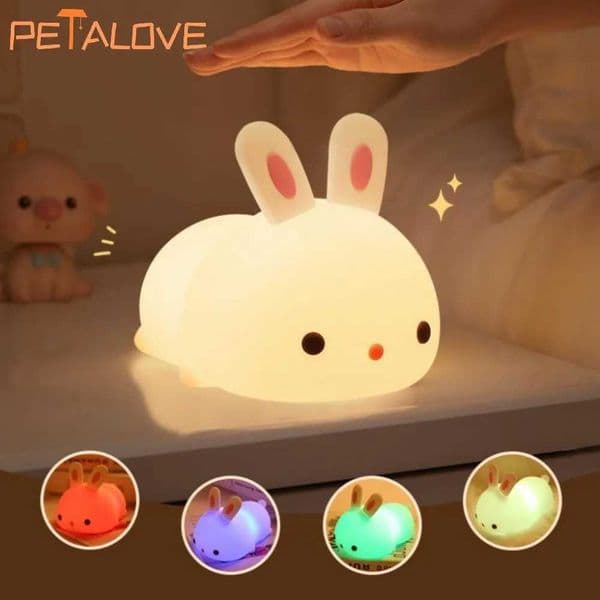 New Arrival Rabbit Night Light Touch Sensor RGB LED Colorful USB Rechargeable Silicone Bunny Lamp for Children Toy Christmas Holiday Gift Z250227