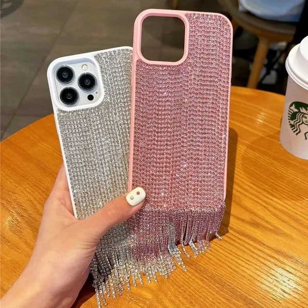 Bling Full Diamond Tassels Phone Cases For iPhone 16 Pro Max 13 14 15 Pro Max With Rhinestone Glitter Protective Silicone Cover Z250227