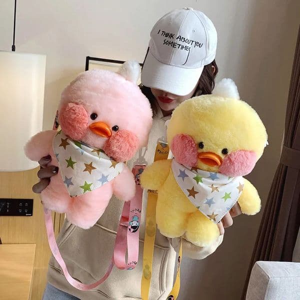 28cm Cute LaLafanfan Cafe Duck Plush Backpack Kawaii Toys Stuffed Crossbody Bag Doll Shoulder School Bag for Girls Gift 250227
