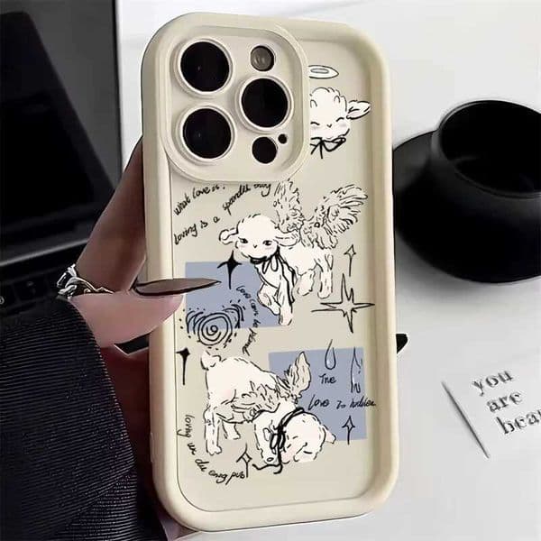 Angel Sheep Silicone Phone Case Suitable for iPhone 16 15 14 13 11 Pro Max XS X XR 7 8 Plus SE 2022 Shock resistant Candy Soft Bumper Cover Z250227