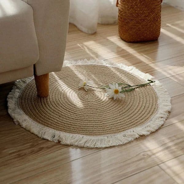Nordic Cotton Rope Tassel Round Mat Hand-woven Living Room Bedroom Balcony Decorative Carpet Non-slip Coffee Table Mat 250222BJ