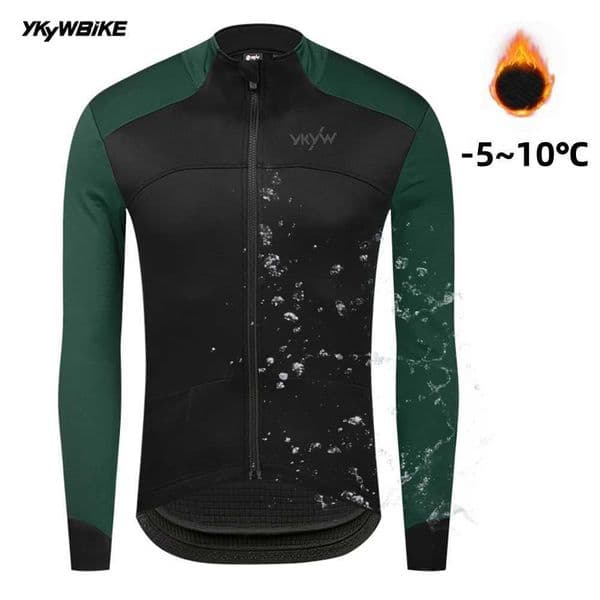 YKYW Winter -5-10 Men Thermal Fleece Cycling Jacket Waterproof Windproof Bicycle Jersey Bike Pro Race Clothing Mtb Cycling Tops S260416