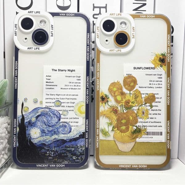 Van Gogh Sunflowers The Starry Night Art Aesthetic Phone Case For iPhone 16 15 14 13 12 11 Pro Max Mini X XR SE Plus Soft Cover Z250227