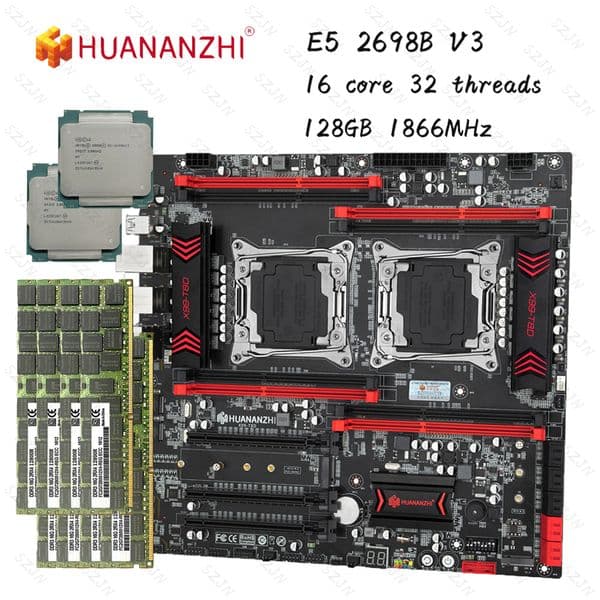 T8D X99 Motherboard Dual CPU Set with E5 2698BV3 DDR3 128GB 1866MHz Support M.2 NVME NGFF USB3.0 Server X99 Mainboard Combo thumbnail 2