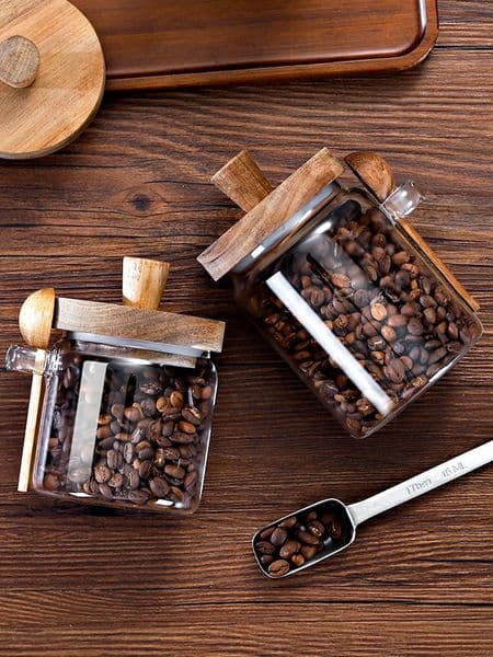 Coffee Bean Storage Jar Glass Sealed with Spoon Box Powder Can Tea 250225a