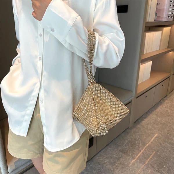 Glitter Evening Dinner Clutch Bag Elegant Women Lady Party Cocktail Wedding Rhinestone Decorated Large Capacity Underarm 250226