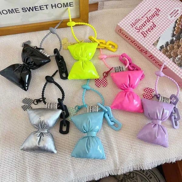 Y2K Stuffed Cotton Bow Pendant Trendy Soft Acrylic Chain PU Hanger Charms Plush Stuffed Dopamine Key Chain Bag Ornament Z250227