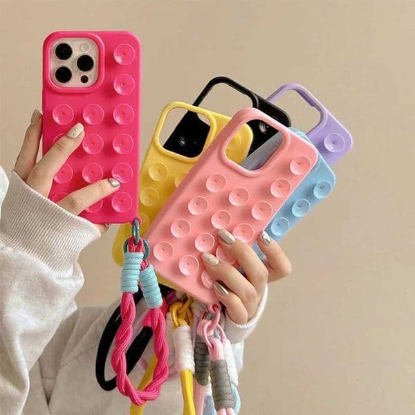 Suction Cup Candy Color Phone Case For iPhone 13 Case iPhone 11 16 12 15 14 Pro Max Anti-Slip Silicone Suction Pad Lanyard Cover Z250227