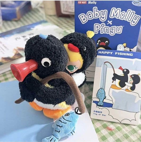 New Baby Molly Pingu Happy Fishing Series-Vinyl Pendant Anime Action Figure Ornament Figurines Home Decor Deskt Blind Box Gift