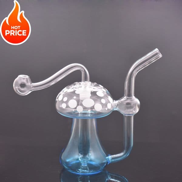 Wholesale mini Mushroom shape colorful Glass Oil Burner Pipe Bubbler Bubbles Luminous Glow In Dark Water Pipes Bongs Hookah with glass oil burner bowl