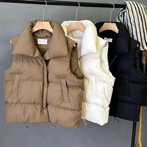 Women's Vests Zipper Down Cotton Vest Women Autumn Winter Short Loose Casual Waistcoat Clothing Sleeveless Jacket Top Solid Vintage