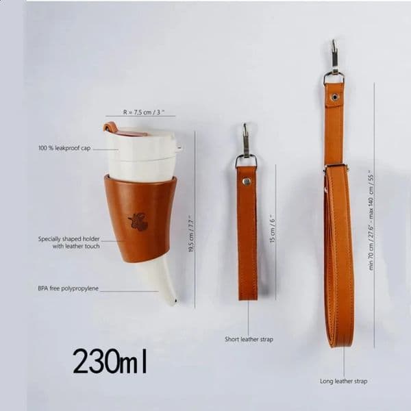 8ozGoat Horns Mug Drinking Viking Mead BlackWhite Stainless Steel CupFaux Leather Coffee with Lid 250228