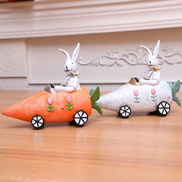 Easter Creative Cute Rabbit Riding Radish Bike Desktop Bedroom Resin Furniture Crafts Ornament Surprise Gift 250228