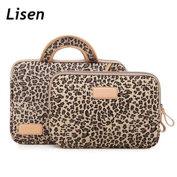 Brand Lisen notebook bag 13.3 14 15.6 inches Leopard canvas cover for MacBook Air Pro womens handbag notebook Dropship Z250224