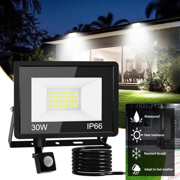 Security Lights Outdoor Motion Sensor Led Pier Floodlight 10W 20W 30W 50W 100W IP66 Waterproof Outdoor Wall Light Garden Doorway Z250301