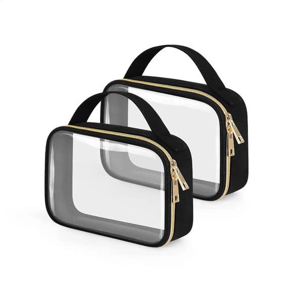 Ship from U.S. 2 Pack Clear Makeup Bags with Handles Quart Size Clear Toiletry Bags PVC Clear Cosmetic Bags for Women and Men Carry 250228FBBBJ