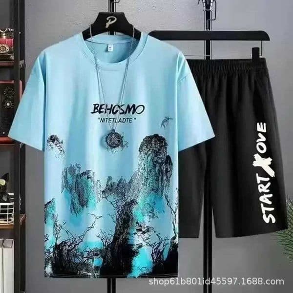 Summer T shirt for men Casual set Silk Gradient Short Men Sleeve T-shirt Shorts Set Mens Sport set Outfit Y2K Male Clothing X250228