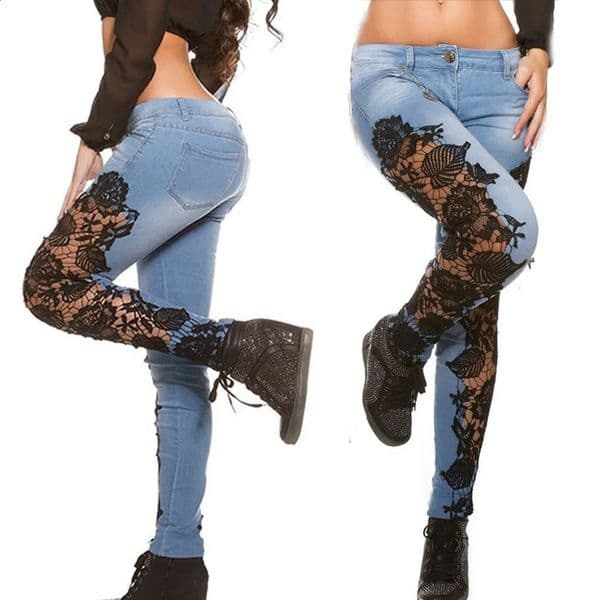 Cowboy womens jeans lace hollow decal transportation matching pencil flower fashion pants push leg Y2k clothing 250228