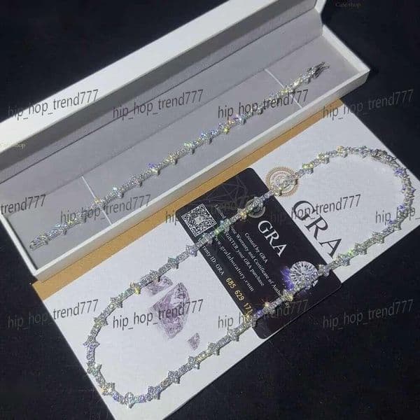 Designer 3mm New Style Hip Hop Moissanite Tennis Chain Bracelet Pass Dia Tester GRA Sier vvs tennis moissanite chain women mens fashion cuban k necklace