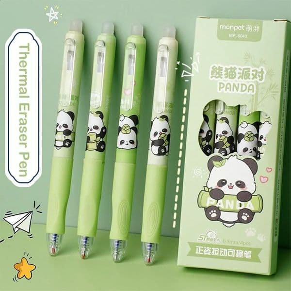 4PCS Cute Capybara Panda Erasable Pen Blue/Black Ink Aesthetic Thermal Eraser Pen Writing Signature 0.5mm Gel Pen Students 250530BJ