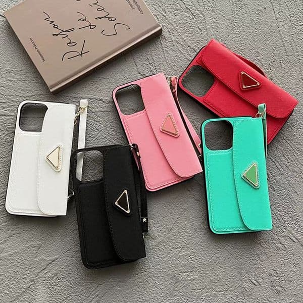 designer phone cases For iPhone 16 pro case 15 pro max 14 13 12 11 Triangle Leather Designer Fashion Wallet phone case sling cases