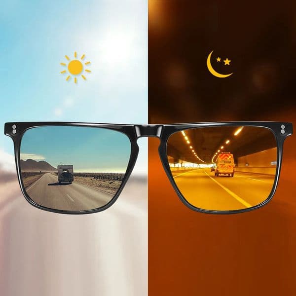 Brand Rivet Square Photochromic Sunglasses Men Polarized Women Driving Sun Glasses Day Night Vision Anti-Glare
