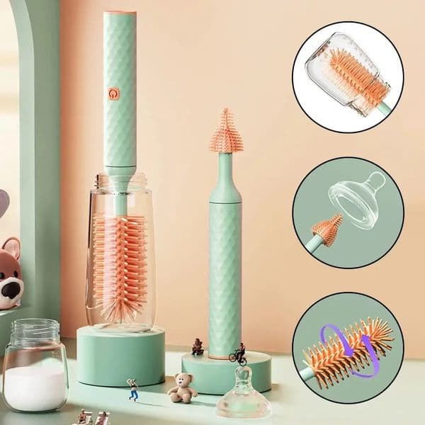 3Pcs Cleaning Brush Electric Bottle Brush Waterproof 360 Degree Rotating Long Handled Silicone Straw Pacifier Cleaning Brush Bay 250530