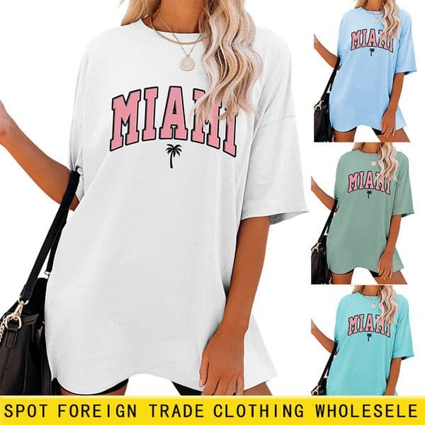 women's wear MIAMI Crew Neck New Loose Women's T-Shirt Fun Letter Short Sleeve