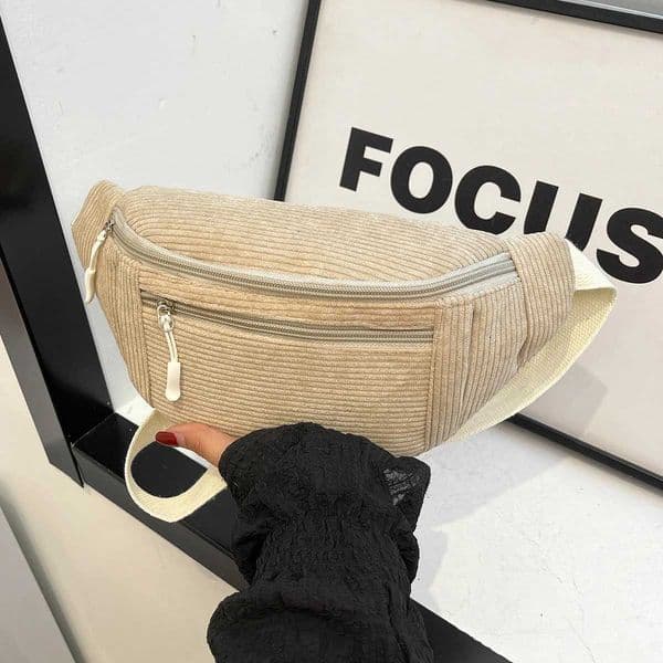 Women Waist Bag Corduroy Student Shoulder Handbag Crossbody Chest Breast Bag Fanny Pack Fashion Phone Female Bum Belt Purse Z250603