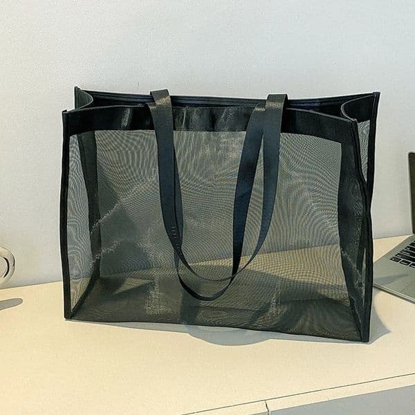 Fashion Bags Large Capacity Mesh Top-Handle Handbag Solid Color Storage Bags Transparent All-match for Beach Swimming 250603