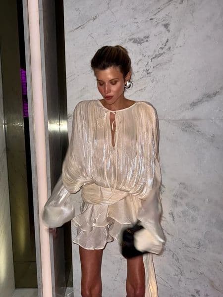 Stunning Shiny Ruffles Lace Up Mini Dress Chic Loose Hollow Out Aline Pleated Vestidos Lady Summer Party Gowns 2025 250530BANJIA