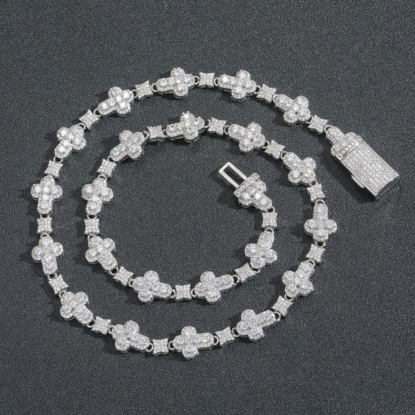 Personalized hip-hop 10mm cross flower filled Moissanite necklace for men and women trendy and niche accessories