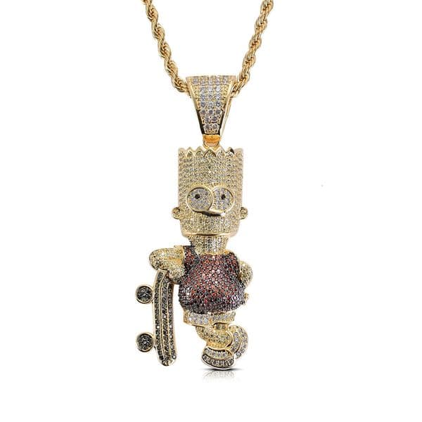 male cartoon character Simpson Pendant with colored Moissanite hip hop Necklace accessories