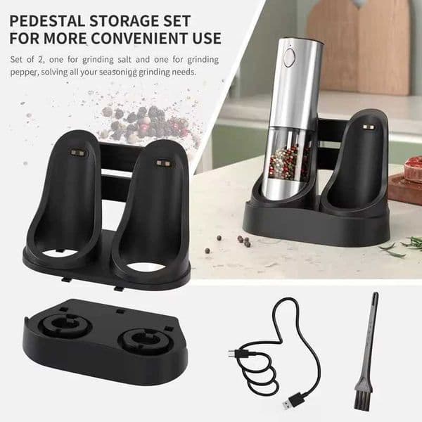 2025 2pcs Electric Salt and Pepper Grinders Set Capacity 190ML USB Rechargeable Base Adjustable Coarseness Spice Mill Kitchen Tools X2506059