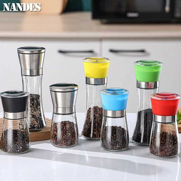 180/300ML Salt and Pepper Shakers Set with Stand Stainless Steel Salt Pepper Mill Grinder Pepper Grinders Shaker Spice Container X250605