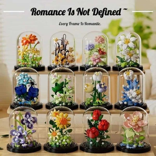 Eternal Bouquet Potted Plant Assembly Ornament with Small Particle Blocks Compatible with Roses Sunflowers Girlfriend Gift W250605