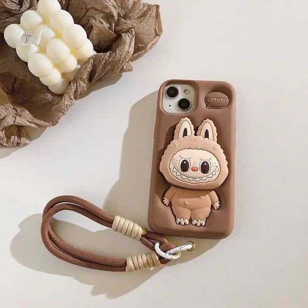 Kawaii 3D Labubu Soft Silicone iPhone Case Anime with Bracket Shockproof Case for 16 15 14 13 12 11 Pro Max Fast Shipping X2506051